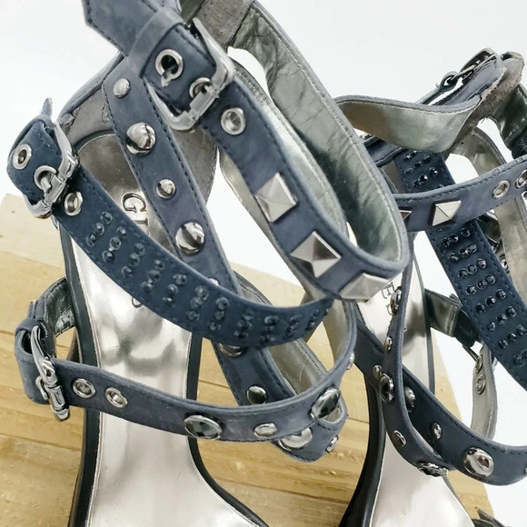 Guess Studded Heels / Navy Blue w/ Triple Ankle Straps / Size 6.5 - Picture 6 of 8